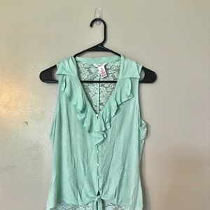 Candie’s Tie Blouse with Sheer Lace Back